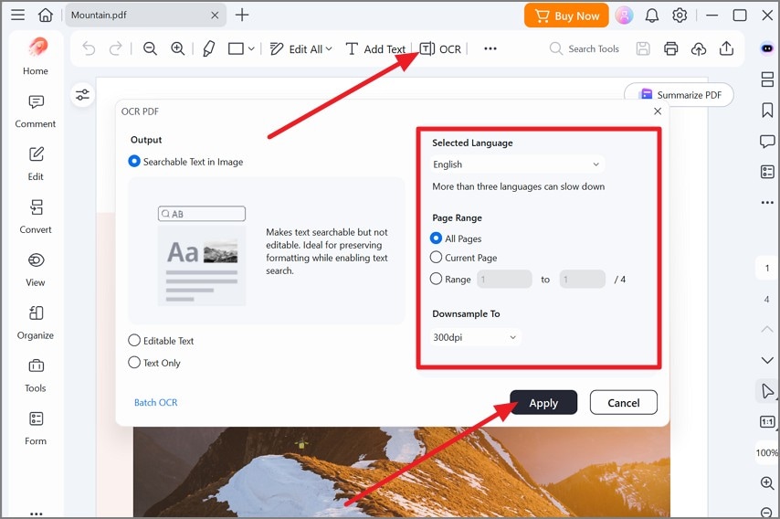 navigate to the ocr option