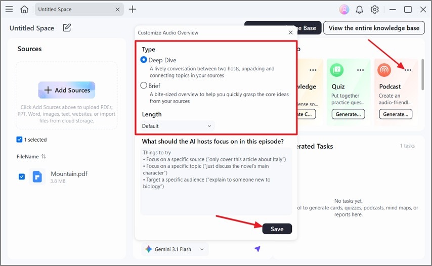 configure and generate the podcast