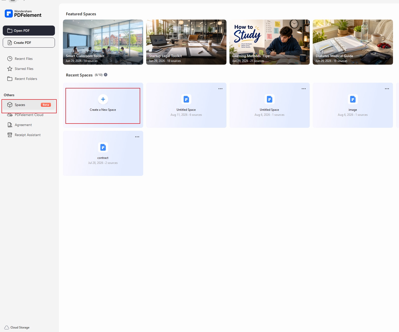 create a new space in pdfelement