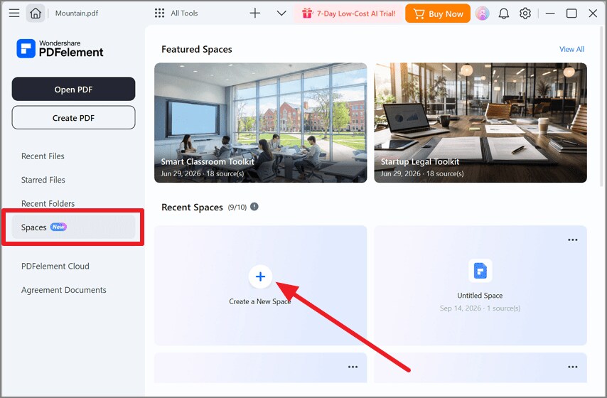 Select Create a New Space in PDFelement AI Space