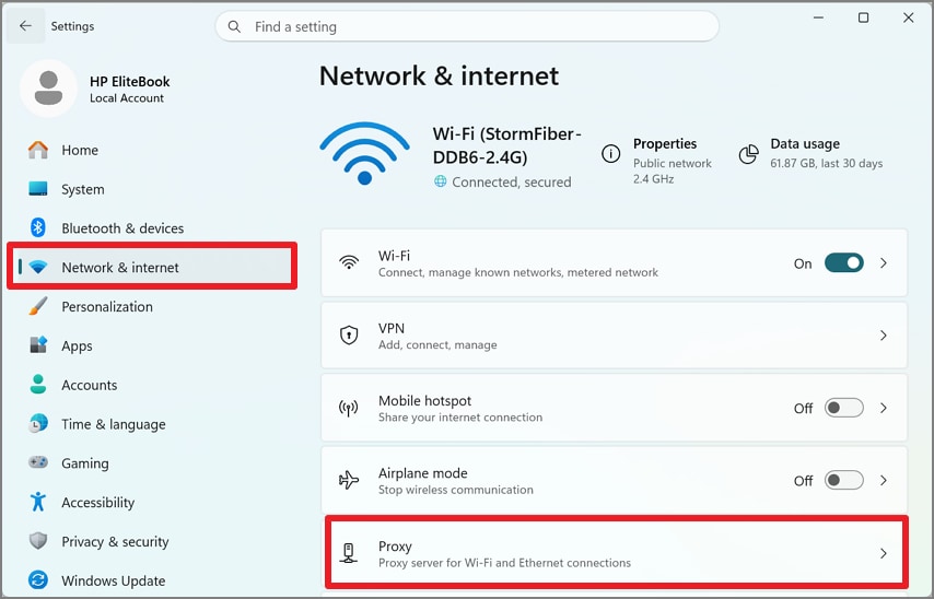 Turn off manual proxy settings in Windows