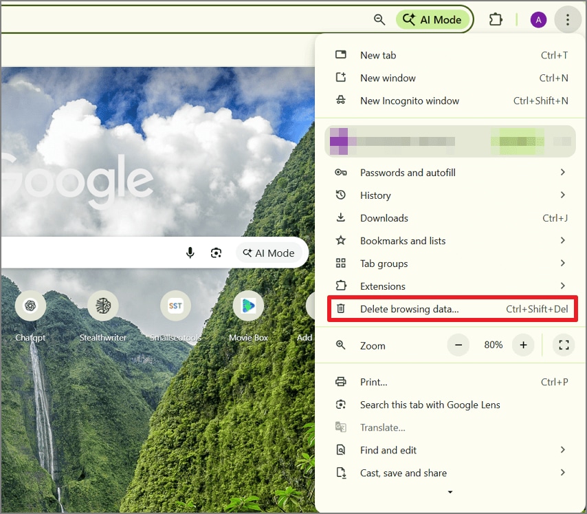 Select Delete Browsing Data in Chrome