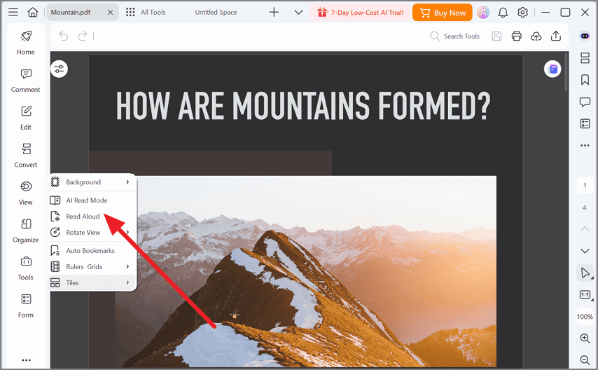 Access the Read Aloud feature in PDFelement