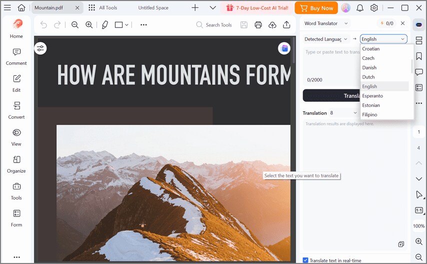 Navigate to the PDF Translator feature in PDFelement