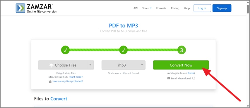 Click Convert Now to convert the PDF to MP3