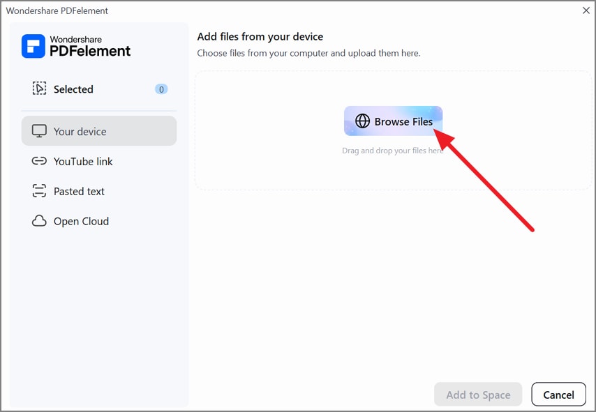 Select Browse Files to upload a PDF to PDFelement