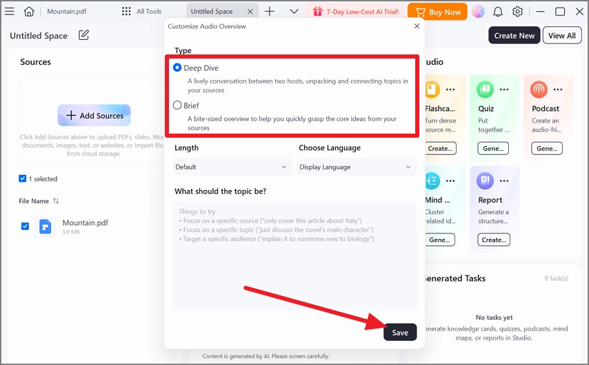 Open the three-dot menu to configure podcast settings in PDFelement