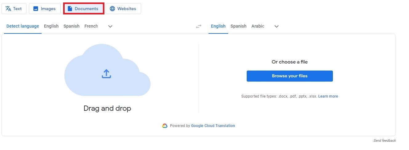 upload document to google translate