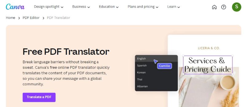 free pdf translator canva