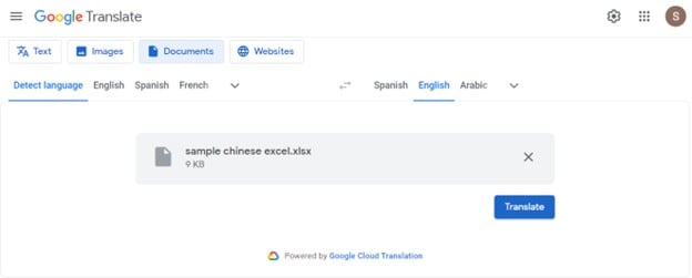 google translate chinese to english excel