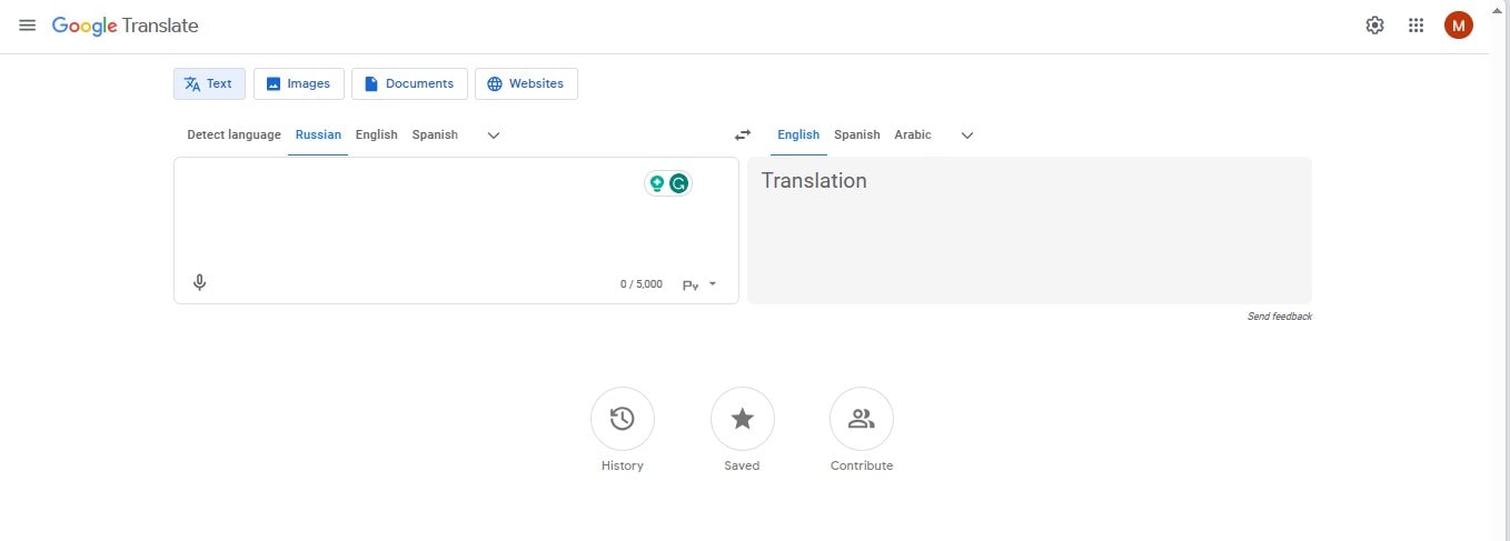 documents tab google translate
