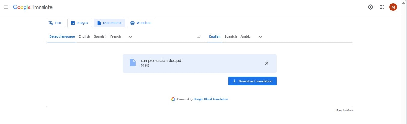 click download translation button google translate