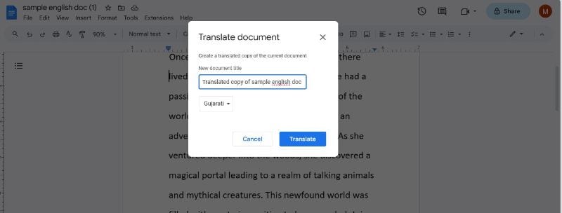 click translate google docs