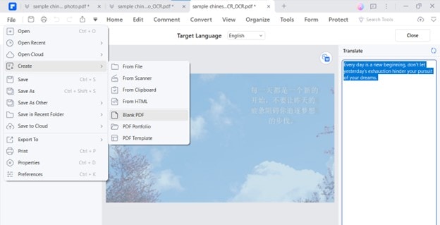 create new pdf with translation result