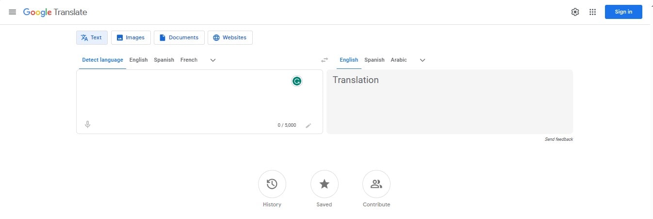 Google Translate-Dokument-Tab