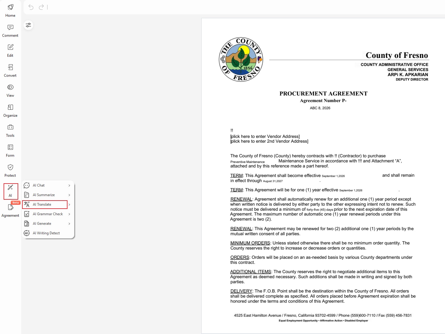 Opening the OCR PDF tool in PDFelement