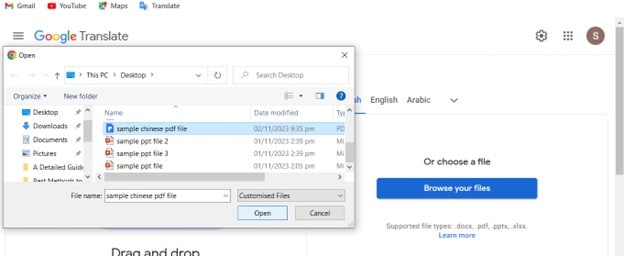upload file to translate chinese to english