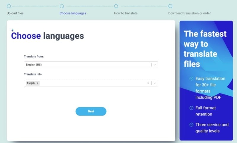 choosing languages in textunited translator
