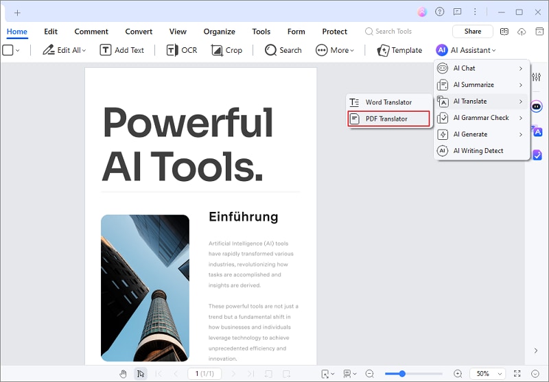 translate pdf option in pdfelement