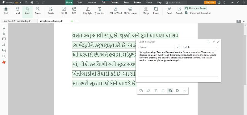 quick translation feature swifdoo pdf