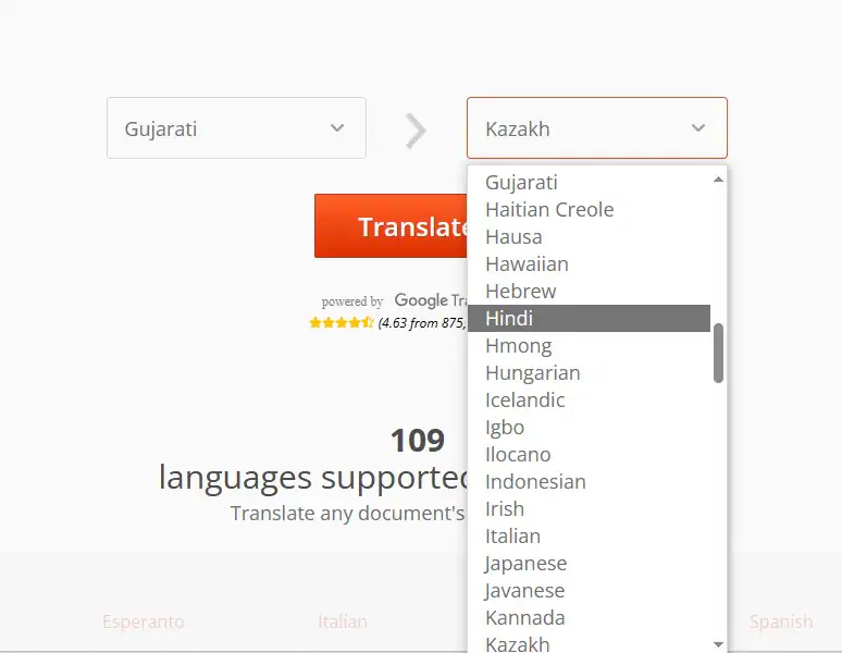 Définir la langue cible Traducteur de documents en ligne