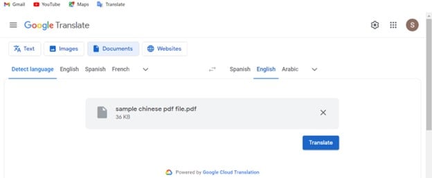 traduire un pdf chinois en anglais avec google translate