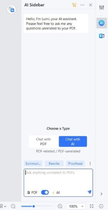 pdfelement chat with ai option selected