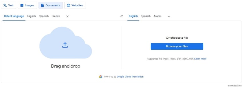 google docs traduzindo documento para francês
