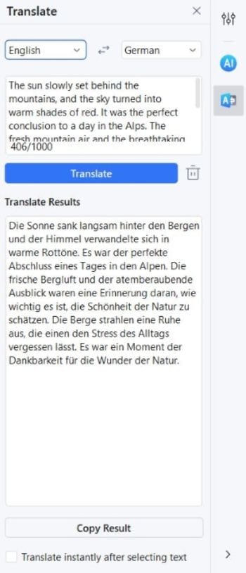 text has been translated to german