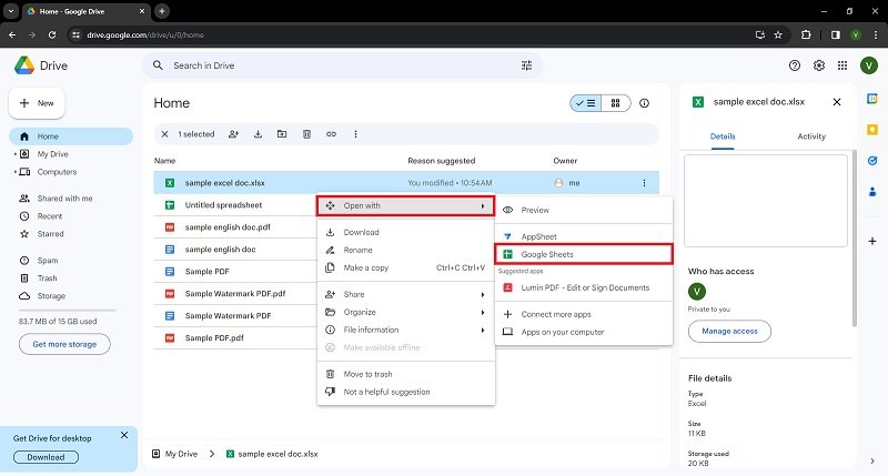 abrir archivo como google sheet