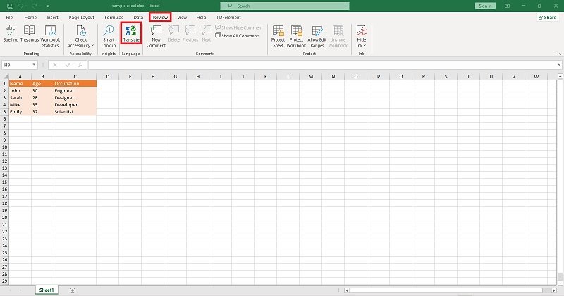 excel translate tool