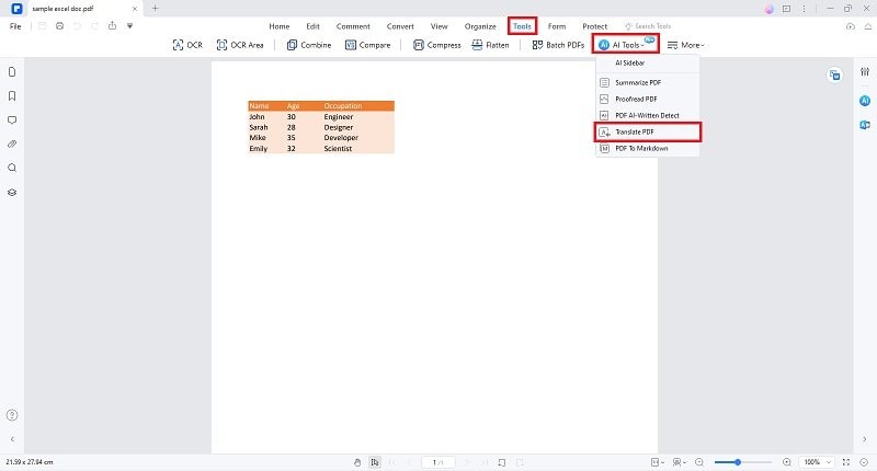 Strumento di traduzione pdfelement ai