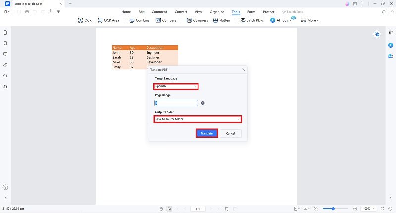 pdfelement translation options