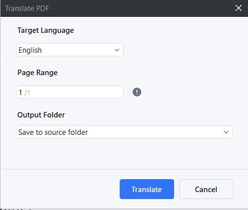 Configuração do tradutor de PDF