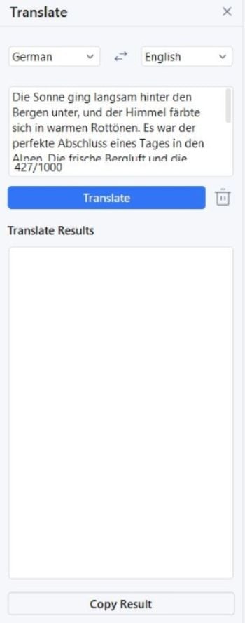 selected the german text to translate