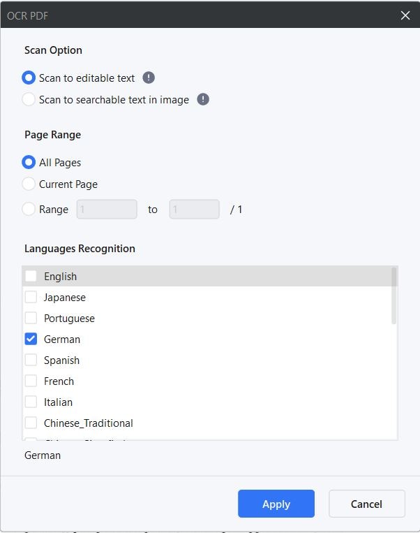 making the german text editable