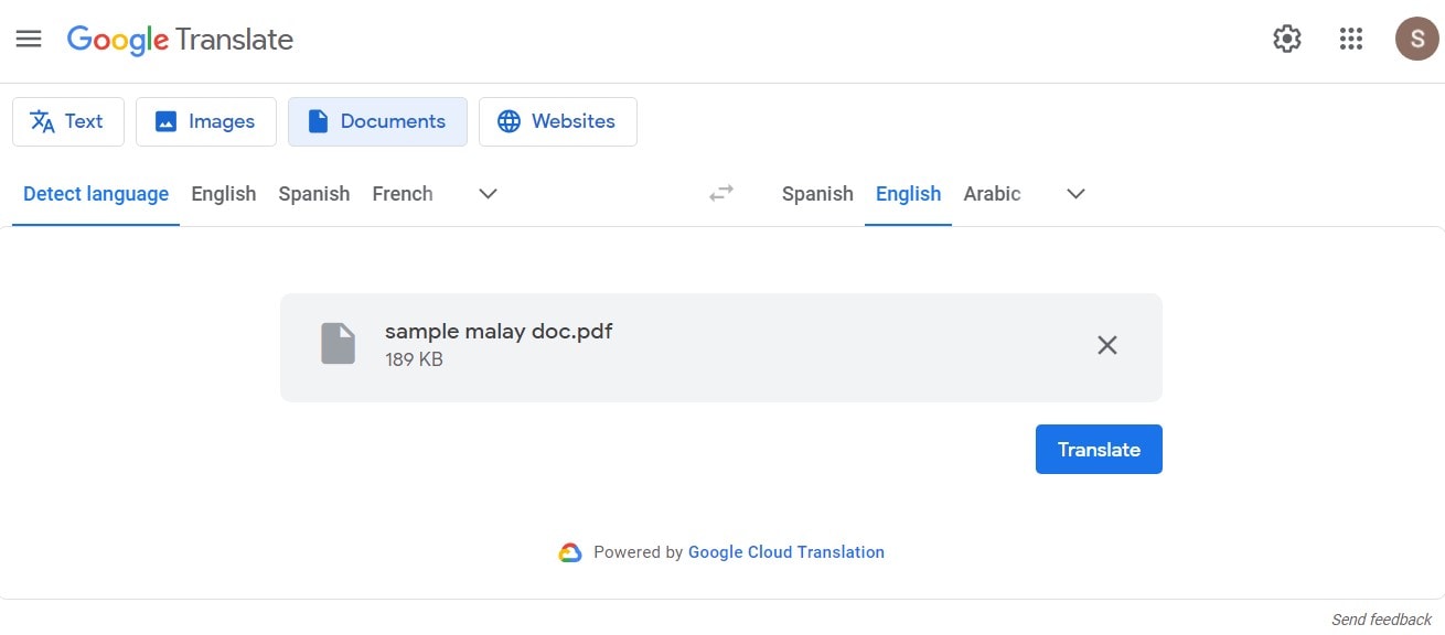 translate with google translate