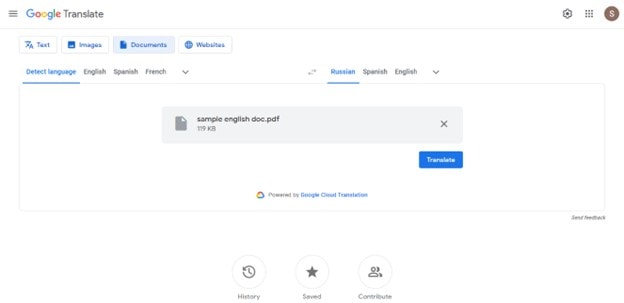 google translate pdf translator english to Russian