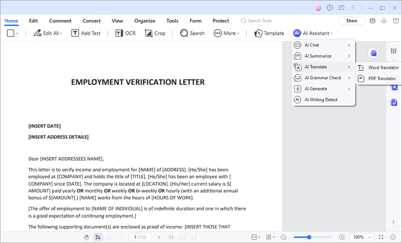 pdfelement translate feature