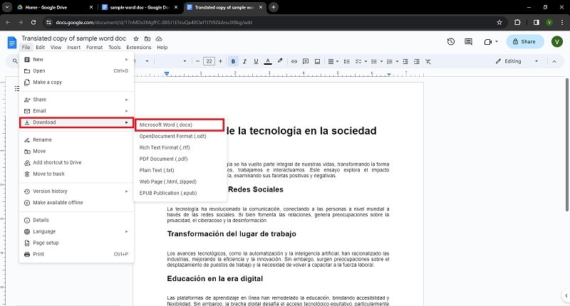 Google Docs конвертируется в MS Word