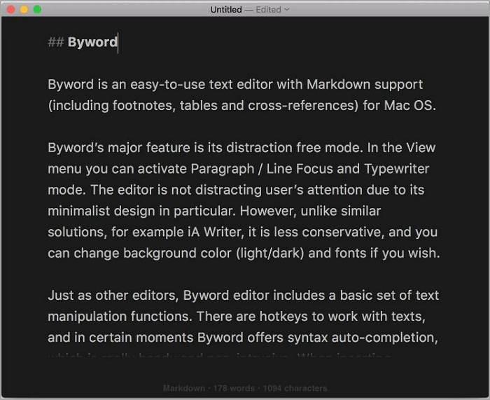 user interface of byword markdown editor
