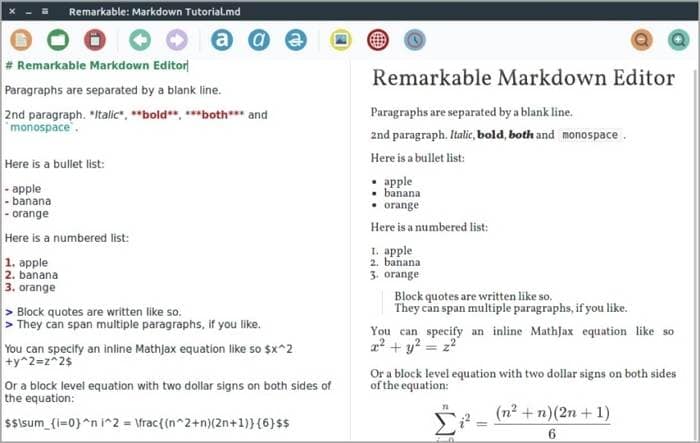 user interface of remarkable markdown editor