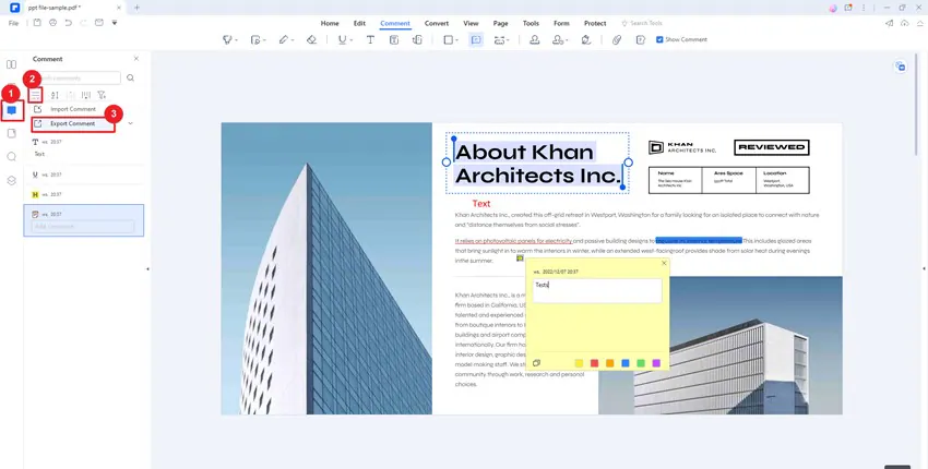 Кнопка экспорта комментариев pdfelement