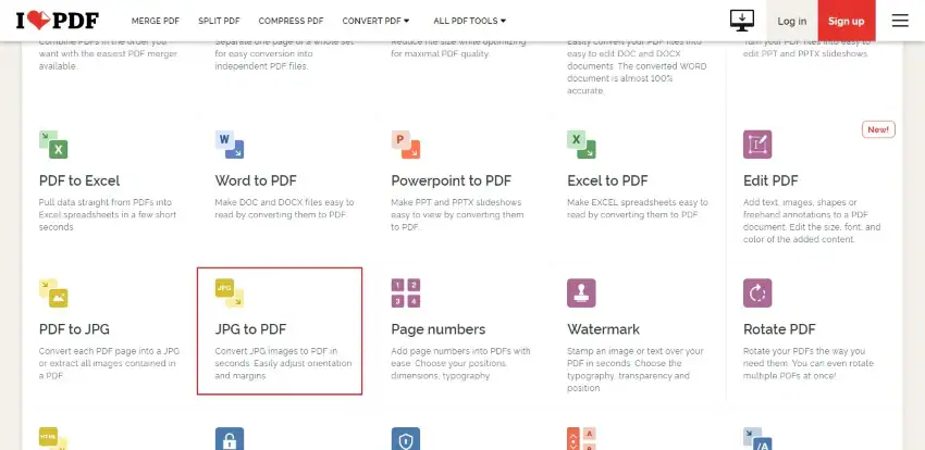 Wählen Sie das jpg zu pdf Tool