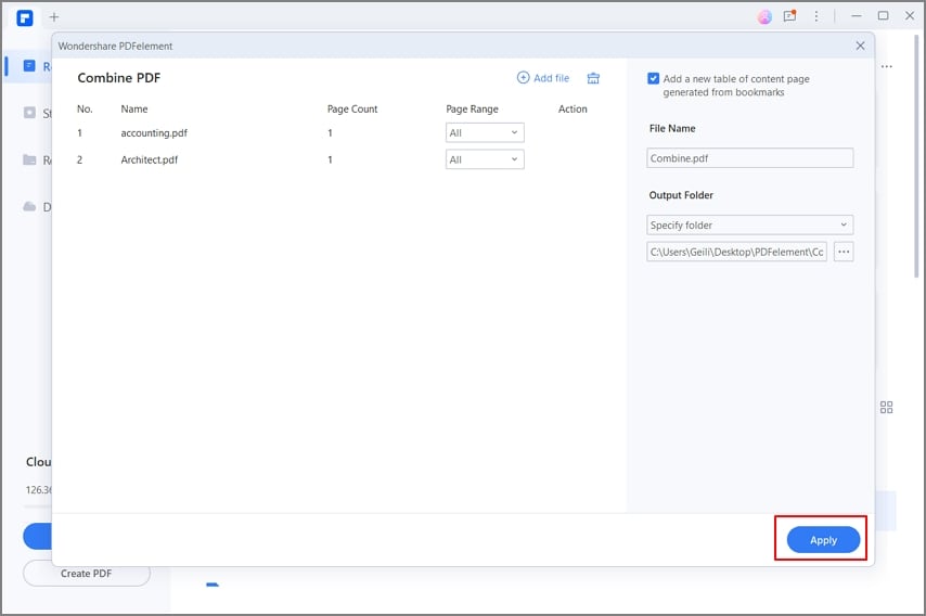 iniciar el proceso de combinación