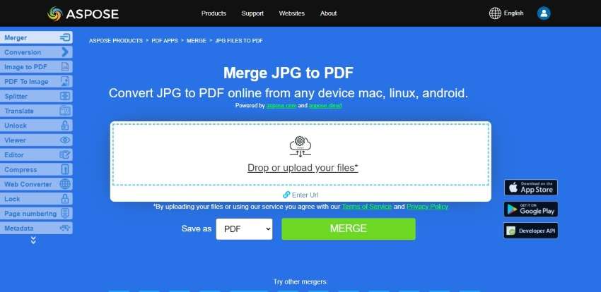 aspose merge jpg to pdf tool