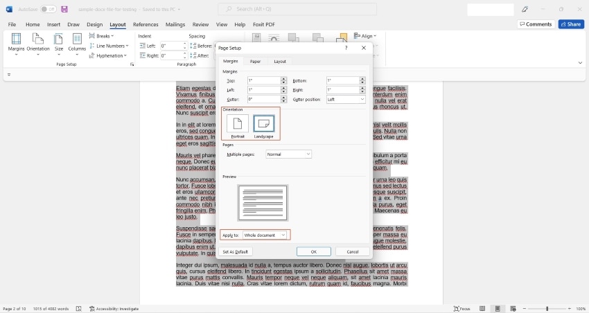 rotate page in word