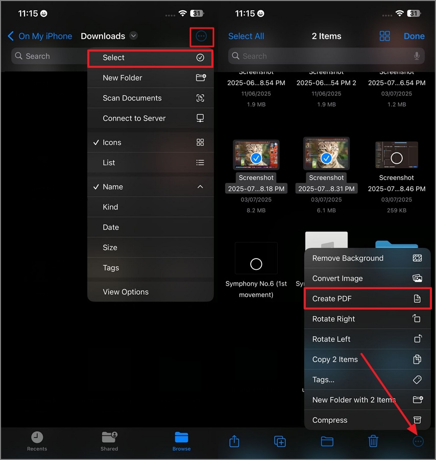 create pdf from heic iphone shortcuts