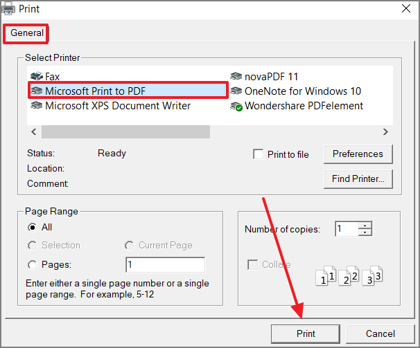 select printing properties xchm