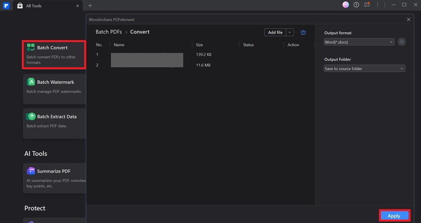 perform batch conversions using pdfelement